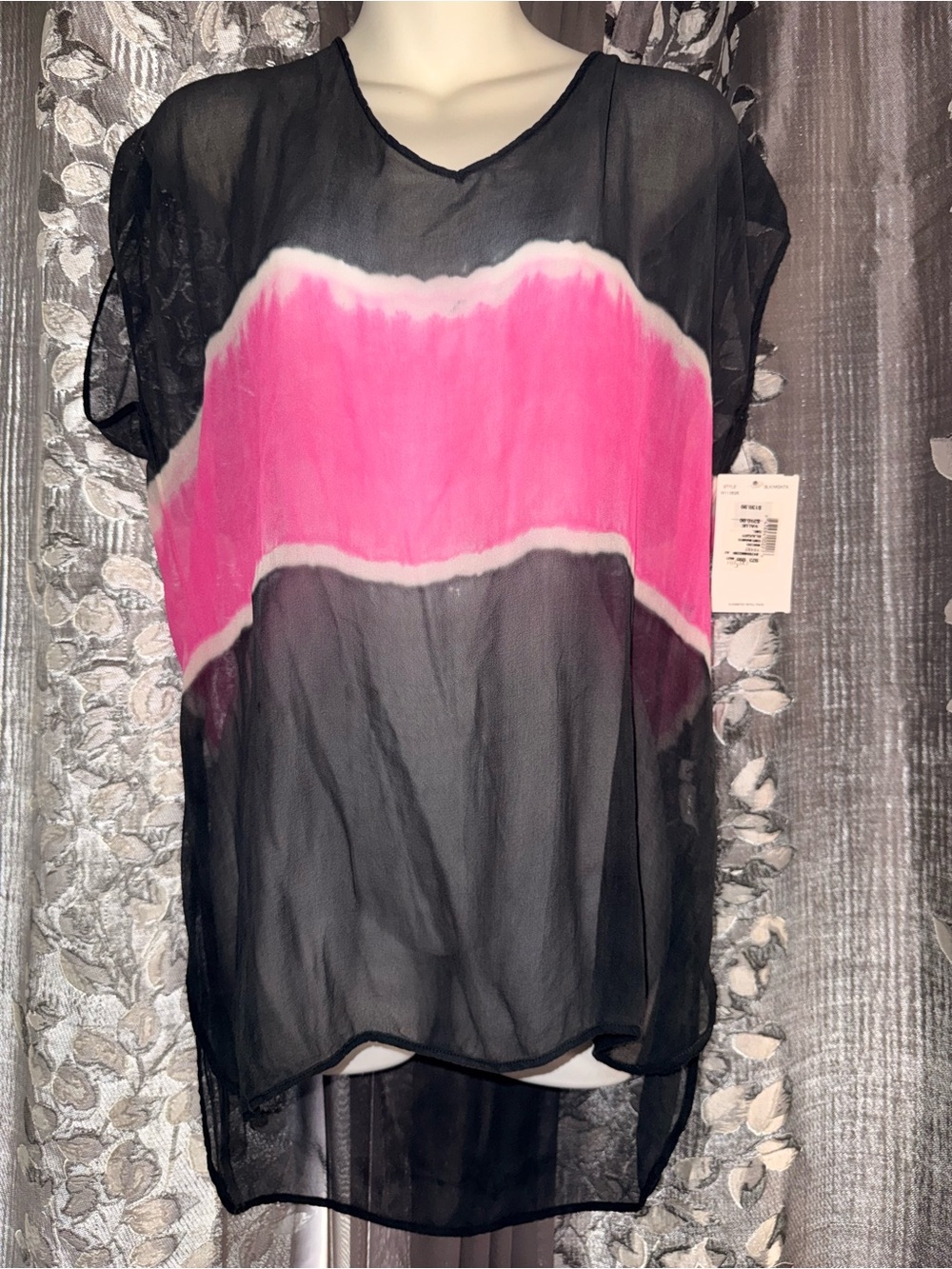 Gypsy 05 Black Sheer Blouse with Bright Pink Stripe